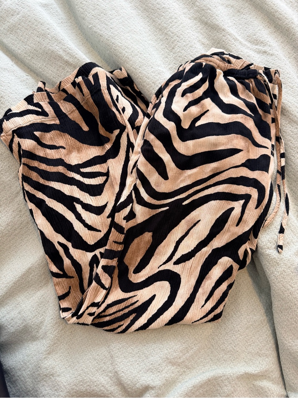 Zara Black and Tan Zebra-Print Drawstring Pants